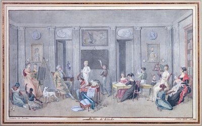 Family in a study room on the Ile de La Reunion by Jean Joseph Patu de Rosemont